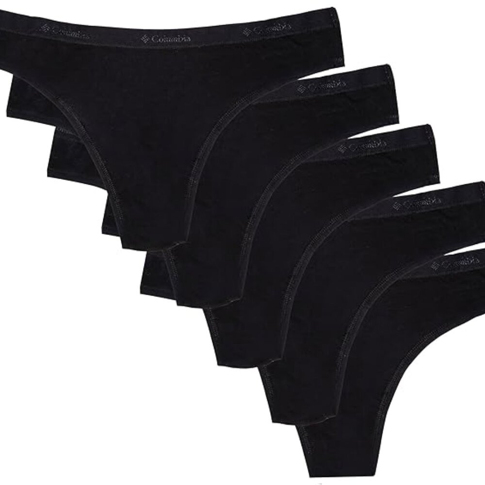Columbia Women's 4-way Stretch Cotton Thong 5-pack Panties NEW with TAGS